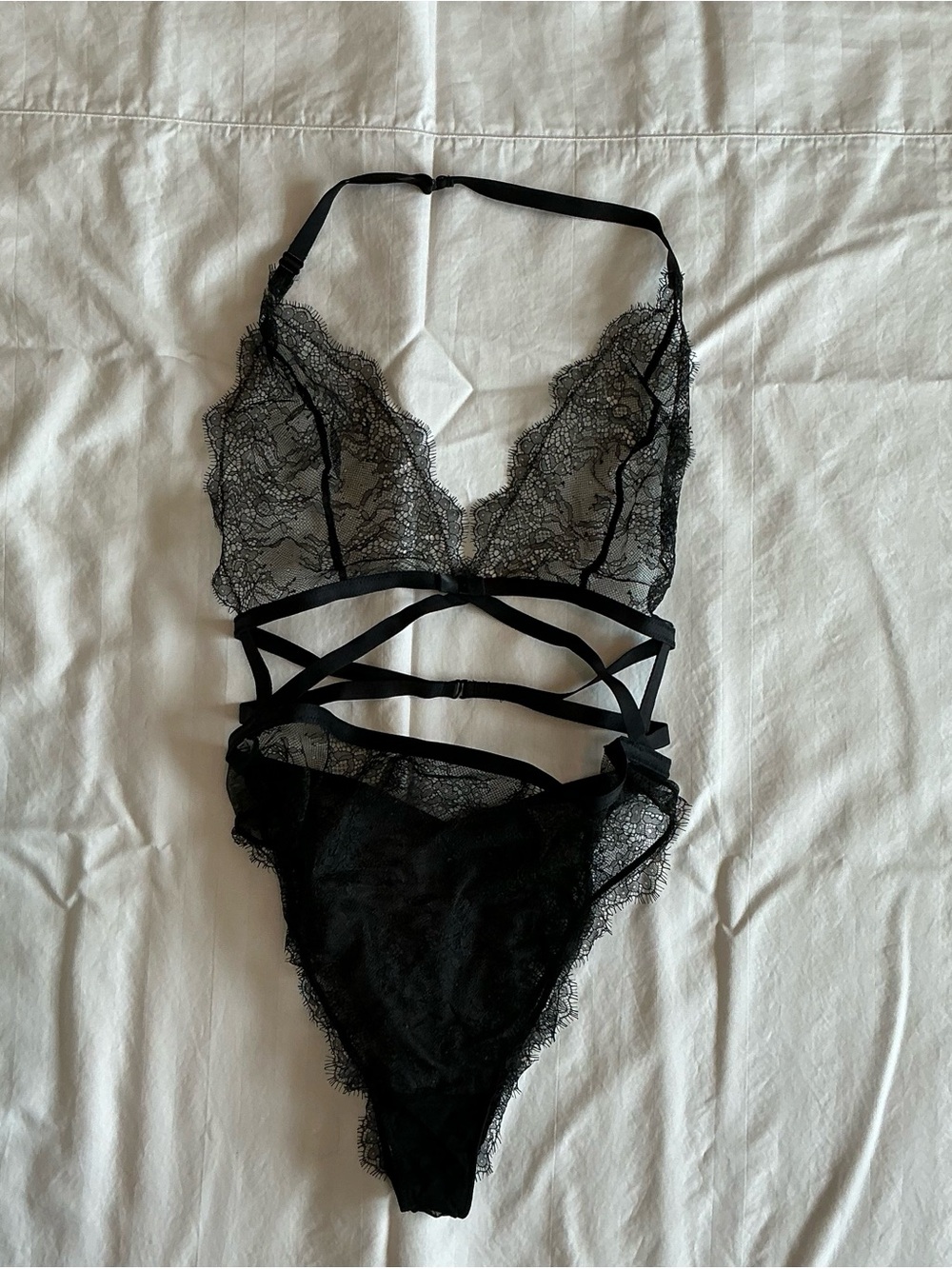 Victoria's Secret Black Lace Mesh one piece nightgown